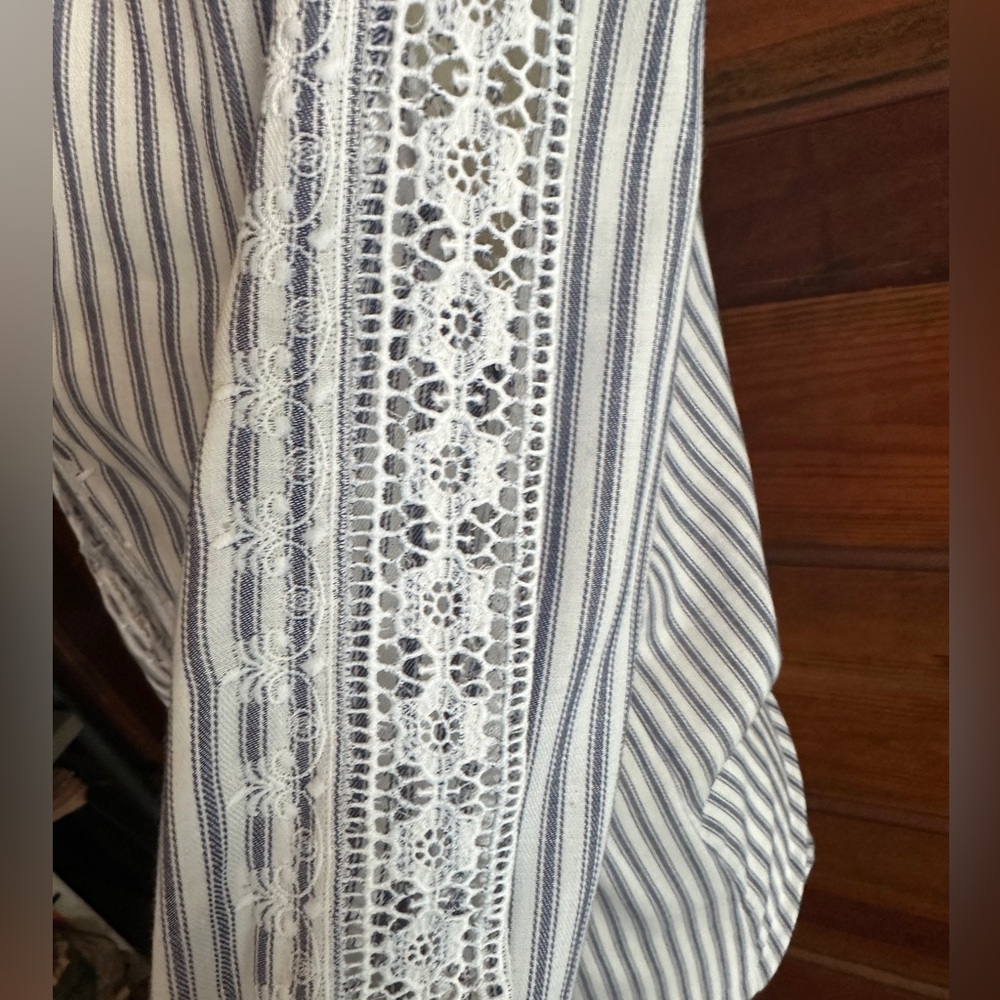 VINTAGE Prairie Style Striped Button Down w/Lace Panels - Picture 6 of 10